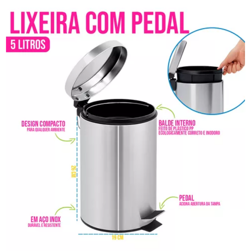 Lixeira Inox 5L com Escova